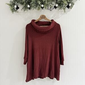 Flax Maroon Red Cotton Blend Cowl Neck Sweater M/L CP